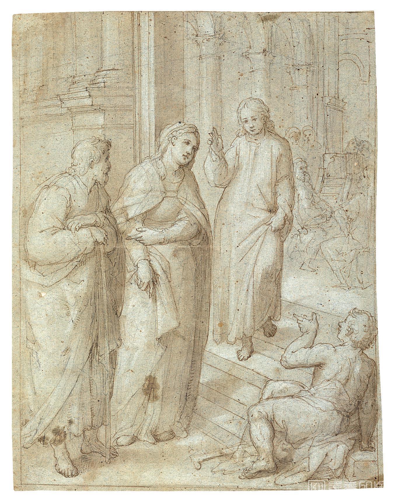 素描-西班牙普拉多美术馆素描藏画-Balducci, Giovanni-El joven Jesus saliendo del Templo tras su discusion con los Doctores-0602